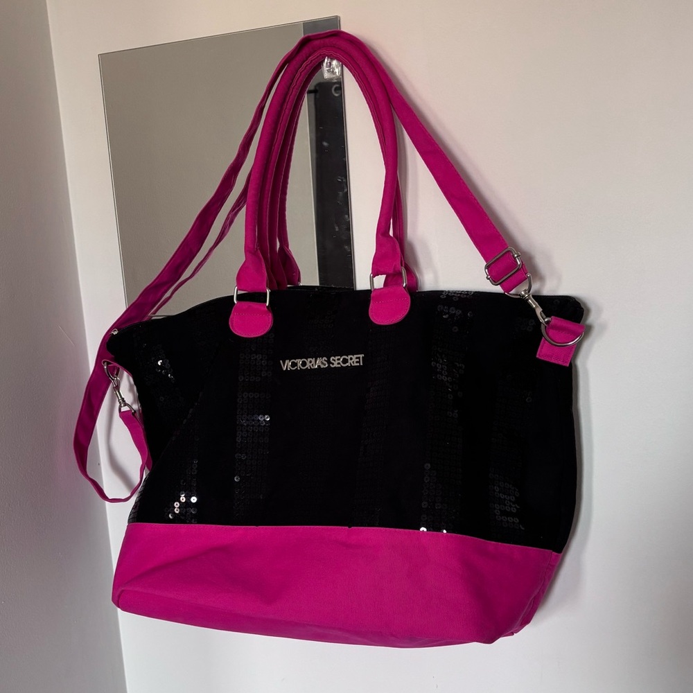 Victoria's Secret Black and Pink Tote Bag